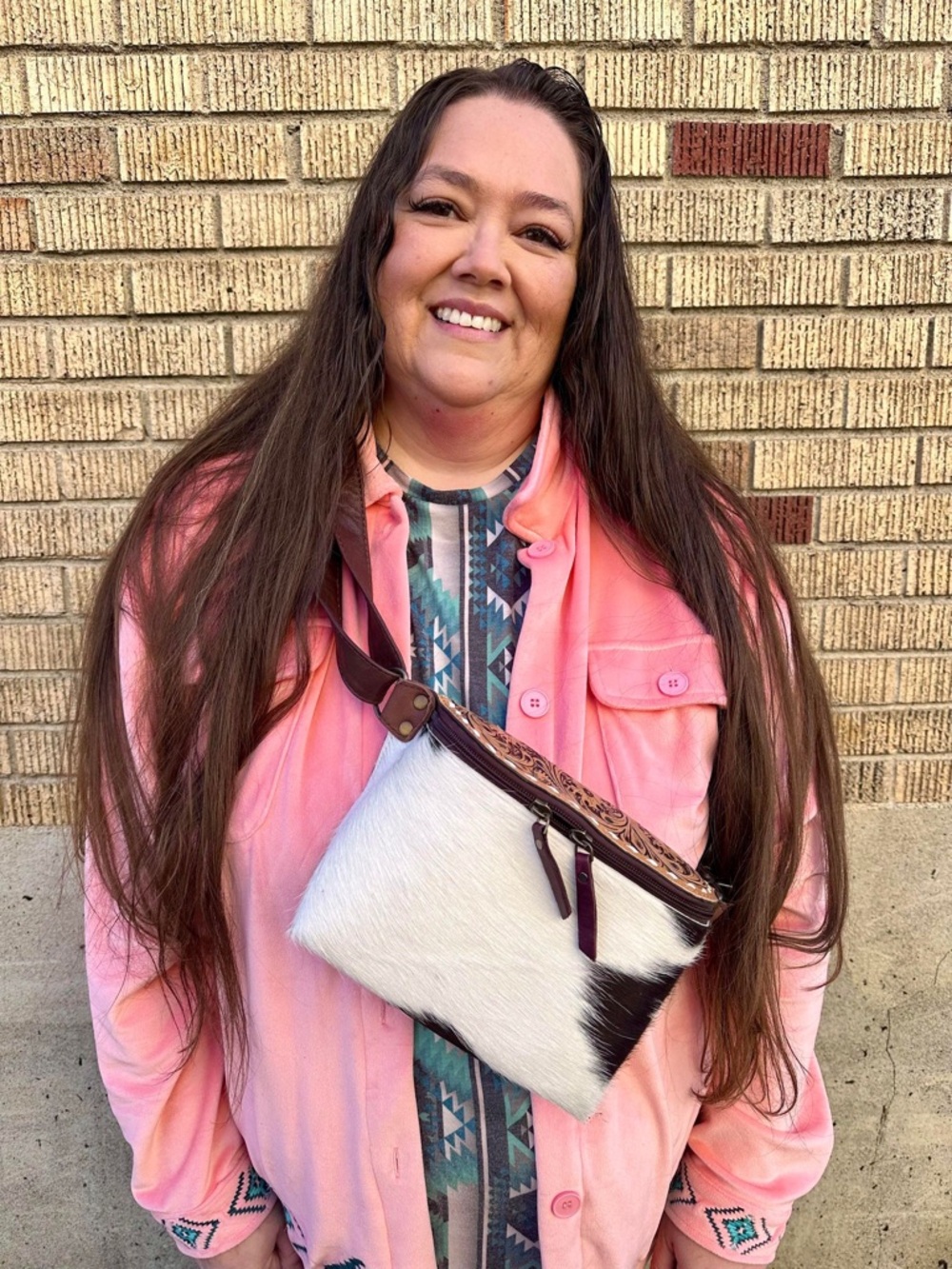 NEW Tooled Leather & Cowhide Sling Bag